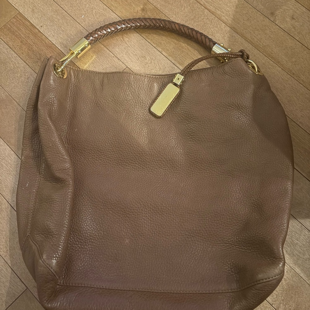 Michael Kors Brown Leather Hobo Bag with Gold Accents